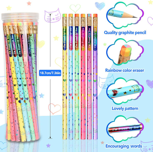 ThEast #2 Pencils for Kids, 36 Pieces Wood-Cased Heart-Shaped Pencils with Eraser, Cute Graphite Pencils for Sketching, Birthday Presents for Kids...