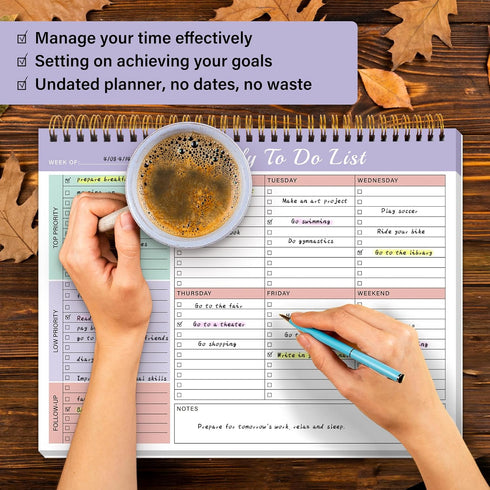 Weekly To Do List Notepad with 52 Undated Sheets?8.5"×11"?- Weekly Desk Planner Pad with Spiral Binding for Women & Man, Office, School and Home P...