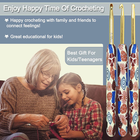 Coopay Warm Crochet Hooks Crocheting, Extra Long Crochet Hook Set for Arthritic Hands, 2.25mm to 8.0mm, 12 pcs Crochet Kit Ergonomic Grips for DIY...