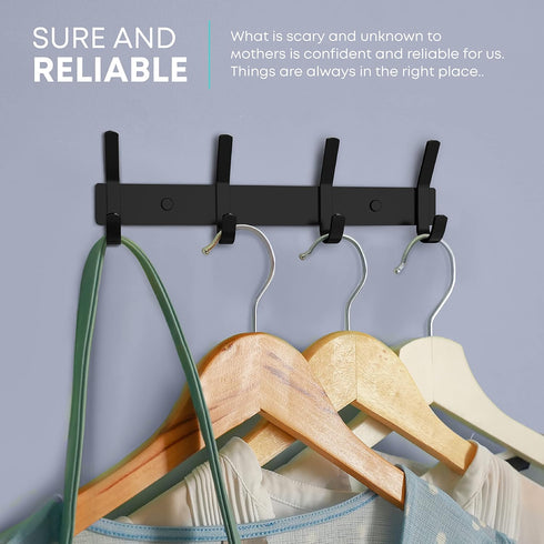 Matte Black Coat Rack Wall Mount – 12 Inch Stainless Steel Hook Rail with 4 Double Coat Hooks – Wall Mounted Entryway Organizer for Coats, Hats, B...