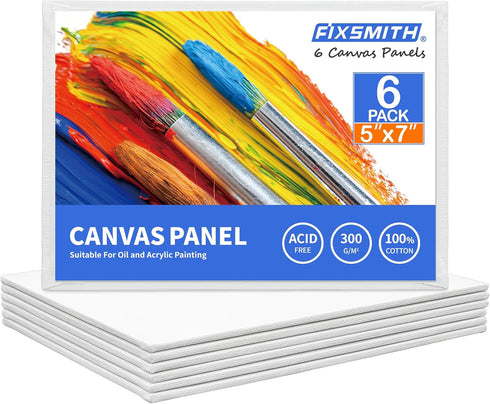 FIXSMITH Canvas Boards for Painting 5x7 Inch, Super Value 6 Pack White Blank Canvas Panels, 100% Cotton Primed, Painting Art Supplies for Professi...