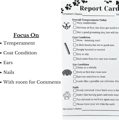 Dog Grooming Report Cards (Pad of 100, 5.5 X 8.5 Inches) Pet groomers report card for grooming salon...