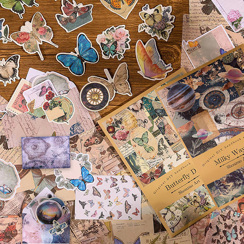 FUSTARKY 200 Pieces Vintage Scrapbook Supplies Pack, Vintage Butterfly Planet Scrapbook Paper Art Journaling Kit for Bullet Journals Planners Coll...