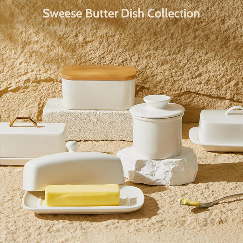 Sweese Large Butter Dish with Lid for Countertop, Porcelain 8oz Butter Keeper with Handle Cover Design, 7.7 Inch Butter Container Perfect for East...