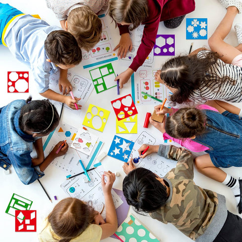 16 Pieces Geometric Shapes Stencils Template Set for Kids Children Simple Painting Stencils Colorful Drawing Templates Art Painting Templates for ...
