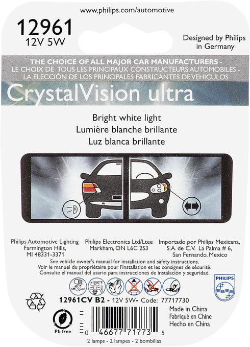 Philips 12961CVB2 12961 CrystalVision Ultra Miniature Bulb, 2 Pack...