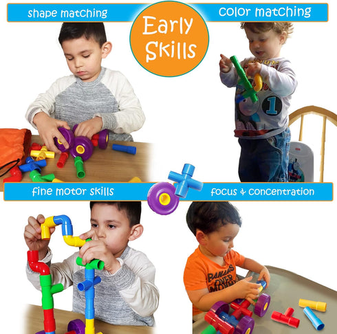 Skoolzy STEM Learning Pipe Tube 29 Piece Toys_and_Games Set, Educational Construction Building Blocks for ADHD & Autism for Baby, Kid Includes Whe...