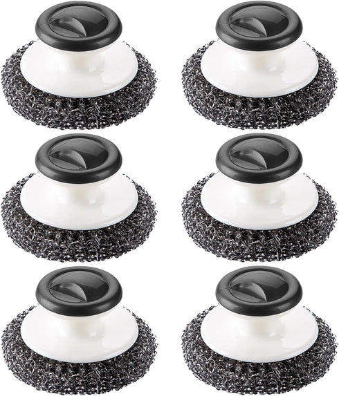 6 Pack Stainless Steel Scrubber with Handle,Stainless Steel Scrubbing Brushes Cleaning Supplies for Pots, Pans, Grills, Sink(black of 6)...
