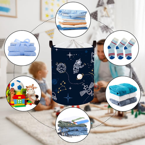 Clastyle 45L Spaceships Rocket Astronaut Nursery Hamper Outer Space Planet Clothes Toys Storage Basket with Drawstring...