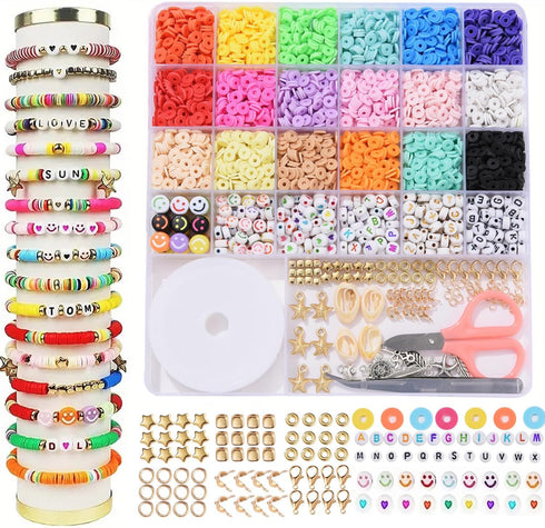 SUNFATT 4200pcs Clay Beads Bracelet Making Kit,18 Colors Friendship Bracelet Kit Flat Clay Beads,Clay Bead Bracelet Kit for Jewellery Making,Brace...