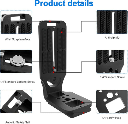 DSLR Camera L Bracket Quick Release Plate, Universal Application, Lightweight, Compatible with Canon Nikon Sony DJI Ronin Zhiyun Stabilizer Tripod...