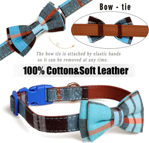 LYSA Dog Collar and Cat Collar,with Detachable Adjustable Bowtie,Gentlemanly style, British Style Plaid Bowtie-Quality PU Leather and Durable Poly...