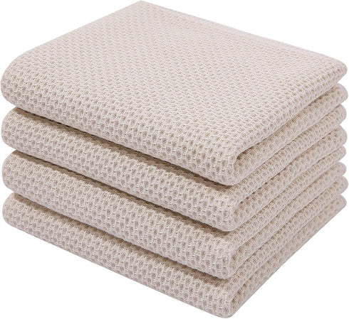 Homaxy 100% Cotton Waffle Weave Kitchen Dish Towels, Ultra Soft Absorbent Quick Drying Cleaning Towel, 13x28 Inches, 4-Pack, Beige...