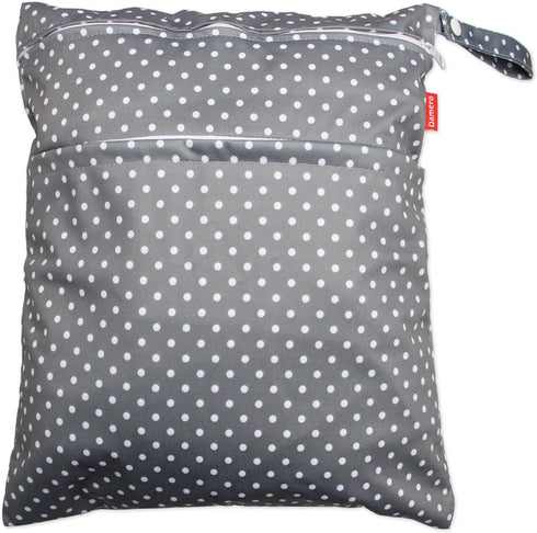 Damero 2pcs Wet and Dry Bag, Travel Wet Dry Bag with Handle for Cloth Diaper, Pumping Parts, Clothes, Swimsuit and More, Gray Dots...