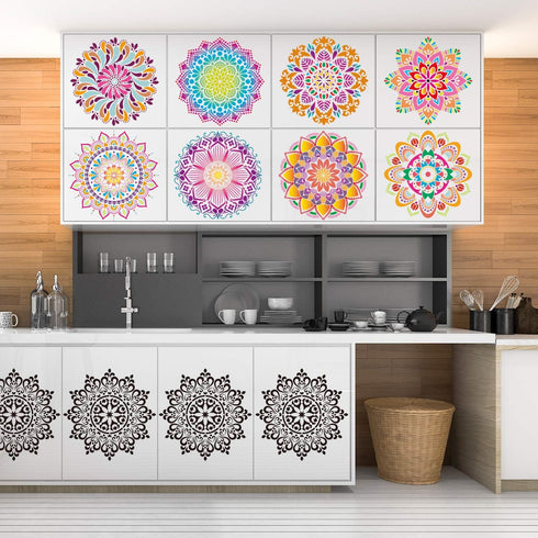 9 Pack 12 x 12 Inch Large Rangoli Stencils Mandala Stencil Laser Cut Painting Template for DIY Art | Wall Stencil, Tile Stencil, Floor Stencils - ...
