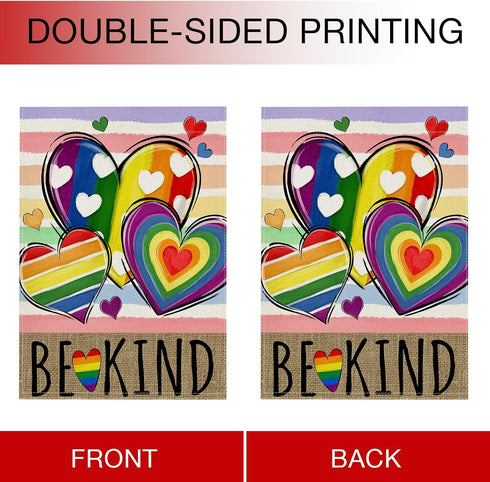 Be Kind Rainbow Love Heart Garden Flag Double Sided, LGBTQ Gay Lesbian Decorative Yard Outdoor Home Pride Month Small Decor, LGBT Bisexual Pansexu...
