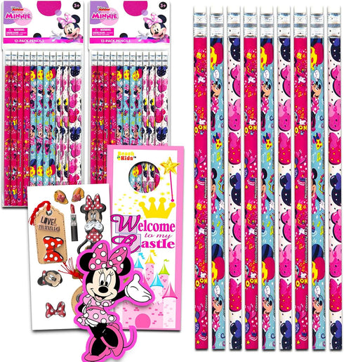 Disney Minnie Mouse Pencils School Supplies Bundle - 24 Minnie Mouse Pencils for Classroom Plus Minnie Stickers, More | Minnie Mouse Party Favors...