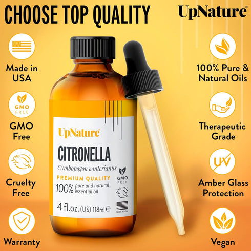 UpNature Citronella Essential Oil 4oz – 100% Pure Citronella Oil for Natural Mosquito Repellent Spray & Soap...