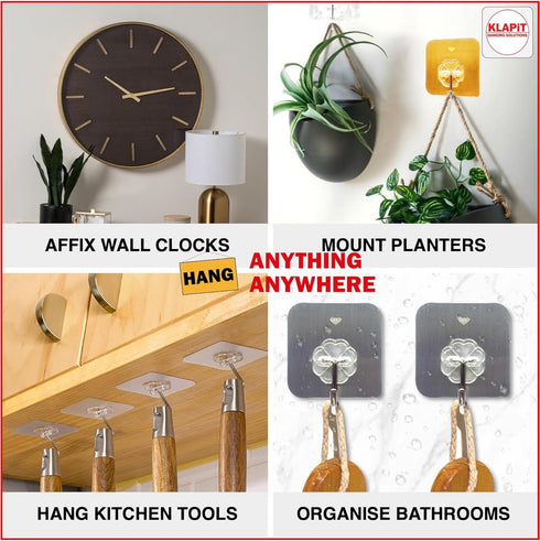 KLAPiT Super Hook - Heavy-Duty Adhesive Wall Hooks, Holds Up to 11 lbs, Waterproof, No Damage, Easy Install on Tile, Wood, Stone, Glass & Metal - ...