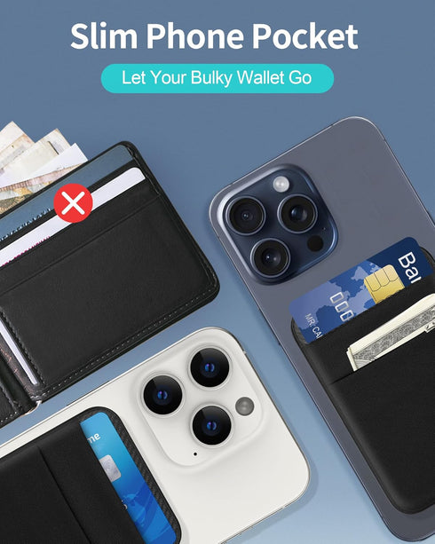 Senose Magnetic Wallet Compatible for Magsafe, Stretchy Magnet Phone Wallet Card Holder for Back of Phone Compatible for iPhone 15/14/13/12 Mini/P...