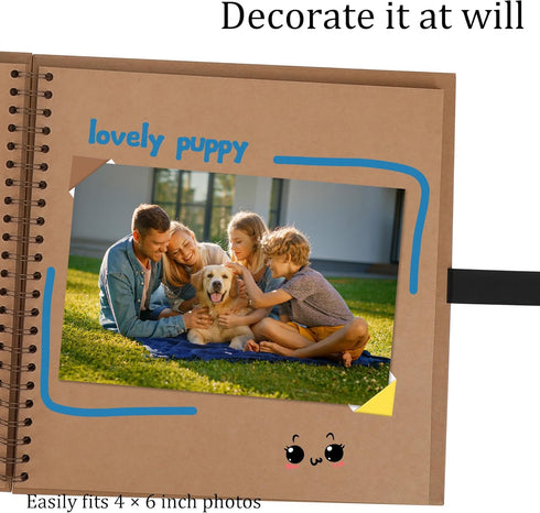 Scrapbook Album with 60 Pages Thick Kraft Paper, 8×8in Brown DIY Photo Book, Small Memory Book with Photo Corners for Baby Family Lovers Pets...