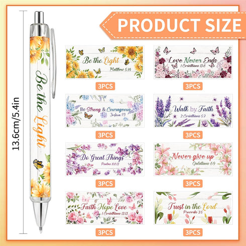 Christian Bible Ballpoint Pens: 24 pcs Inspirational Religious Quotes Notebook Flower Supplies for Teacher Nurse Women as Gift School Office Pen S...