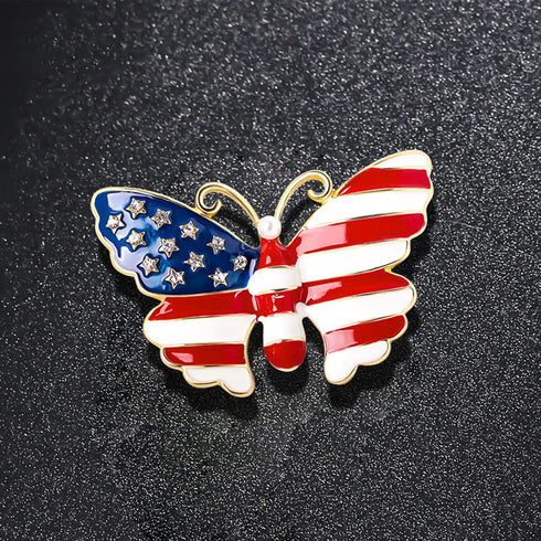 American Flag Pin Butterfly Pins Enamel Butterfly Brooch Pin Simulated Pearl Gold Tone United States American Flag, Suitable for Men and Women Bir...