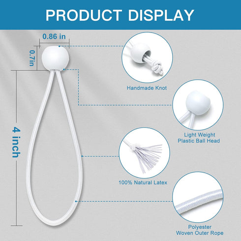 Tarp Bungee with Balls 4 Inch,30 PCS White Tarp Bungee Ball Cords Heavy Duty Canopy Tie Down Cords for Tarp,Camping, Shelter,Shade Cloth,Cargo,Pro...