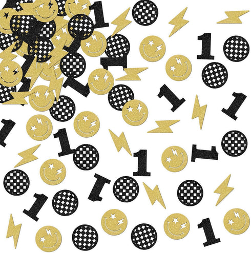 120pcs One Happy Dude Confetti Smile Face Checkered Lightning Table Decorations Boys 1st Birthday Party Baby Shower Hippie Party Supplies for DIY ...