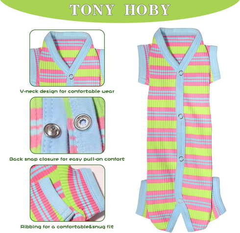 TONY HOBY Dog Pajamas, Male Dog Pajamas with Blue Stripe, Dog 4 Legged Pajamas Pet Clothes for Small Medium Size Dog (Green&Blue, Boy, XS)...