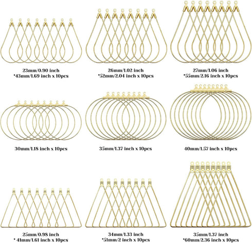 YaeYur 90Pcs K Gold Beading Earring Hoop for Jewelry Making Teardrop Round Triangle Beading Hoop Earrings Beading Hoop Earring Finding Geometric B...