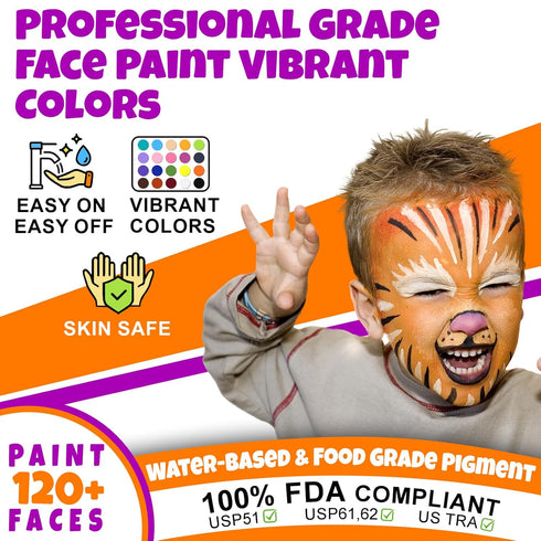 Face Painting Kit for Kids - 20 Colors Water Based Non Toxic Face Paint Kit, Professional Face Paint for Kids with Stencils & Brushes - Parties, B...