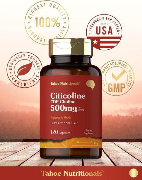 Citicoline 500mg | 120 Capsules | CDP Choline Supplements | Therapeutic Grade | Gluten Free, Non-GMO...
