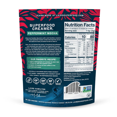 Laird Superfood Non-Dairy Original Superfood Peppermint Mocha Coconut Powder Coffee Creamer, Gluten Free, Non-GMO, Vegan, 8 oz. Bag, Pack of 1...