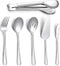 E-far Serving Utensils, 6 Pieces Stainless Steel Serving Spoon, Slotted Spoon, Fork, Tong, Cake Server and Butter Knife for Parties Buffet Banquet...