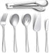E-far Serving Utensils, 6 Pieces Stainless Steel Serving Spoon, Slotted Spoon, Fork, Tong, Cake Server and Butter Knife for Parties Buffet Banquet...
