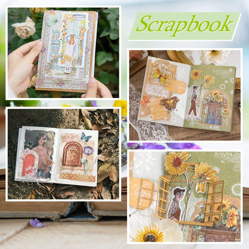 BENOSPACE 90Pcs Aesthetic Scrapbook Paper Vintage Flower Garden Door Scrapbooking Supplies Window Frames Borders Junk Journal Journaling Bullet Ki...