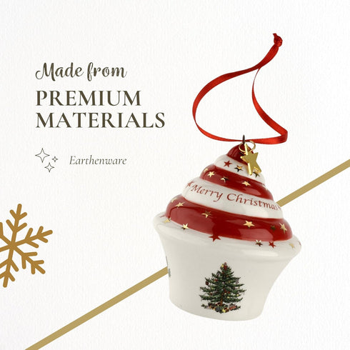 Spode Christmas Tree Cupcake Ornament, Long-Lasting Festive Holiday Ornament for Christmas Tree& Seasonal Display - Stylish Christmas Decoration f...