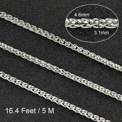 Jabogrii 5 Meters Sliver Jewelry Making Chains Stainless Steel Wheat Jewelry Chain Roll DIY Necklace Bracelet Chain for Jewelry Making...