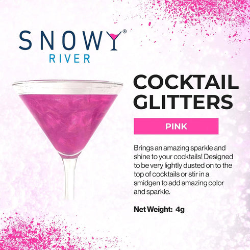 Snowy River Edible Pink Cocktail Glitter - All Natural Edible Beverage Glitter for Cocktails, Wine, Champagne & Soda, Perfect for Parties or Dusti...