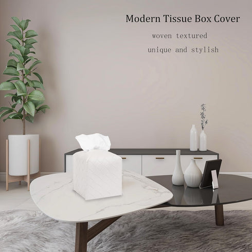 Tissue Box Cover PU Leather Tissue Holder Square Organizer Dispenser for Bathroom, Bedroom, Vanity Countertop, Office, Car, Griege...