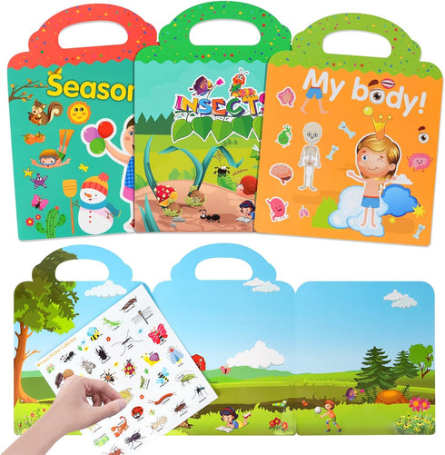 Sticker Book for Kids Ages 4-8, Reusable Sticker Books Educational Toys Learning Books, Seasons, Insects and My Body Stickers Book for Toddlers Ki...