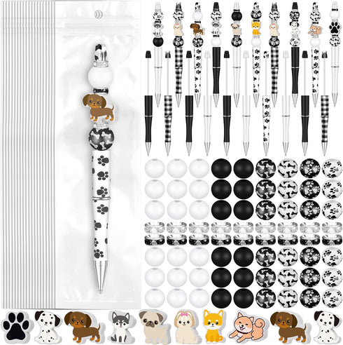 Colarr 24 Sets Plastic Beadable Pens DIY Pens Making Kit Assorted Bead Pens Wood Beads Crystal Spacer Beads Black Ink Ballpoint Pen for Women Stud...