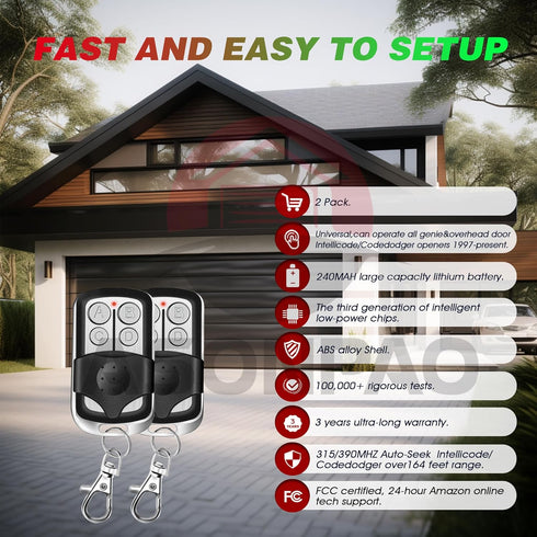 2 for Genie Overhead Door Garage Door Opener Remote Replacement, G3T-R G3T-BX G1T-BX O3T-A O3T-BX Keychain Universal IntelliCode/CodeDodger (2Pack...