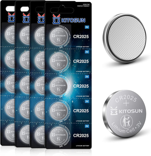 KITOSUN CR2025 Batteries 3V Lithium Cell - 3 Volt CR 2025 Coin Button Lithium Battery Replacement for Mazda Mercedes Car Key Fob Remote Control LE...