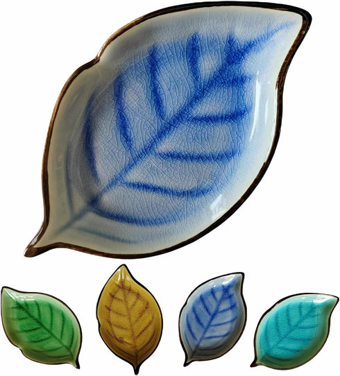 Ceramic Spoon Rest for Stove Top, Ice Cracks Leaf Cute Spoon Rest for Kitchen Counter, Cooking Spoon Holder for Kitchen Counter 1 PCS (Sapphire)...