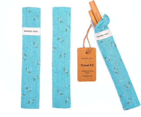 Bamboo Straw travel kit - MOVE Line by Bamboo Step: 2 Reusable Straws of 20cm/7.9" and a cleaning brush is a minimalist fabric pouch (Color Discre...