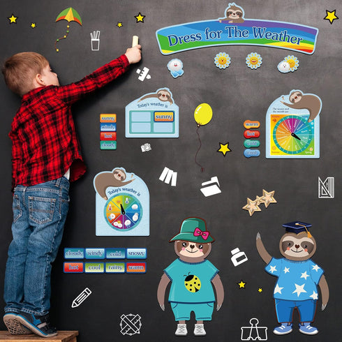 103 Pieces Weather Chart Bulletin Board Set for Classroom Dress Weather Chart for Preschool Decoration Seasonal Bulletin Board Cutout Set for 100t...