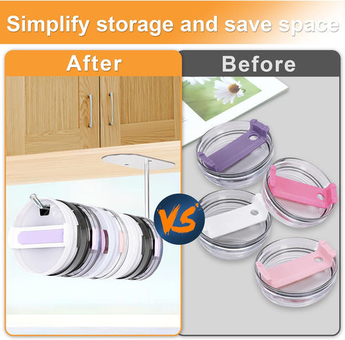 2 Pack 10.8" Tumbler Lid Organizer, Cup Lid Organizers Storage Inside Cabinet for Yeti Stanley Simple Modern Tumbler Lids, Space Saving Cup Lid Ho...