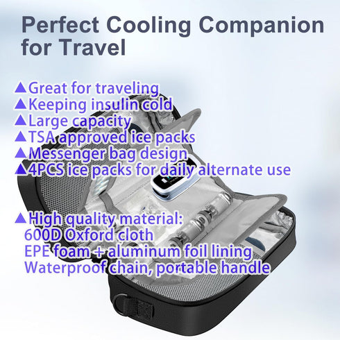 JOYJOM Insulin Cooler Travel Case: Diabetic Medication Insulated Vial Cool Organizer with 4 * 160g Reusable Ice Packs for for Insulin Pen and Diab...